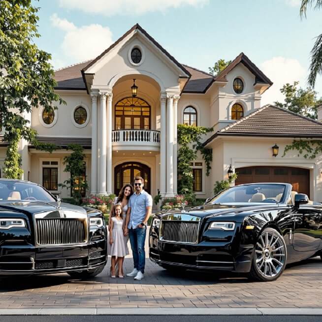 pasangan dengan anaknya kaya raya depan mansion dan mobil rolls royce pasangan dengan anaknya kaya raya depan mansion dan mobil rolls royce
